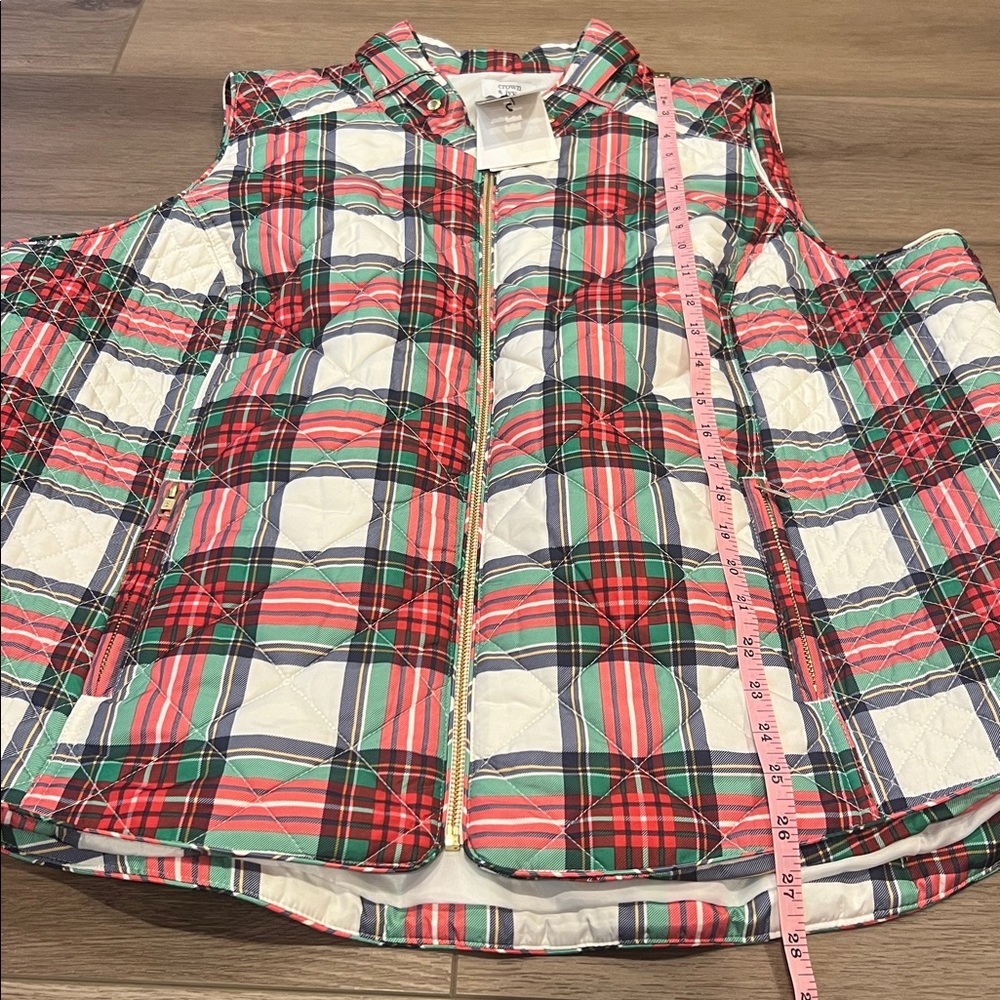 NWT Crown & Ivy Curvy Plus Size 3X Puffer Icon Vest Lattice Print Ivory Plaid - Picture 7 of 12